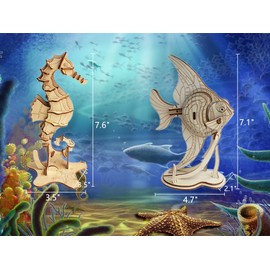 3D Wooden Sea Animal Puzzle - 6 Piece Set Wood Sea Animals Skeleton Assembly Model Kits - Wooden Crafts DIY Brain Teaser Puzzle - STEM Toys Gifts for Kids and Adults Teens Boys Girls