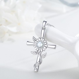 TRISHULA Daisy Cross Necklace 925 Sterling Silver Daisy Pendant Necklace Cross Jewelry Gift for Women Girls Mother Daughter