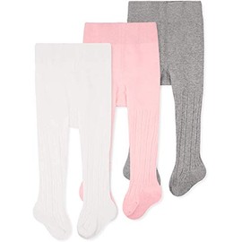 CozyWay Cable Knit Cotton Baby Girl Leggings - Newborn Tights for Baby Girls - 3 Pack (White/Pink/Gray) - 0-3 Months Old - Toddler Tights - Baby Girl Tights - Baby Girl Cable Knit Tights