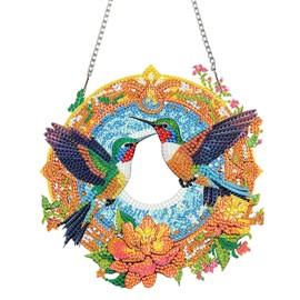 Puraikcmi Hummingbird Diamond Art Hanging Kits, Special Shaped 7.8x7.8 Inch Diamond Art Suncatcher Double Sided 5D DIY Diamond Art Kits for Adults Rhinestone Painting Ornament