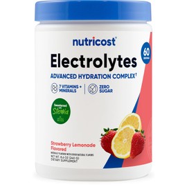 Nutricost Electrolytes Complex Powder - Sugar-Free Advanced Hydration Blend with 7 Essential Vitamins & Minerals - Stevia Sweetened Sports Drink Mix for Workout, Fasting & Recovery (Strawberry Lemonade, 60 Servings)