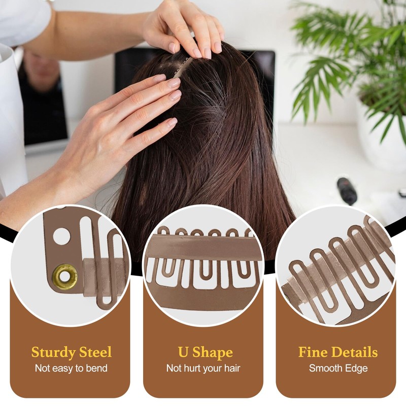 MUIIGOOD 25Pcs 32mm Hairpieces Snap Clips U Shape Wig Clips