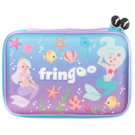 FRINGOO® Girls Boys Kids Hardtop Pencil Case Cute Embossed Cover Large Multi-Compartment Stationery Organiser (Mermaids - Hardtop)