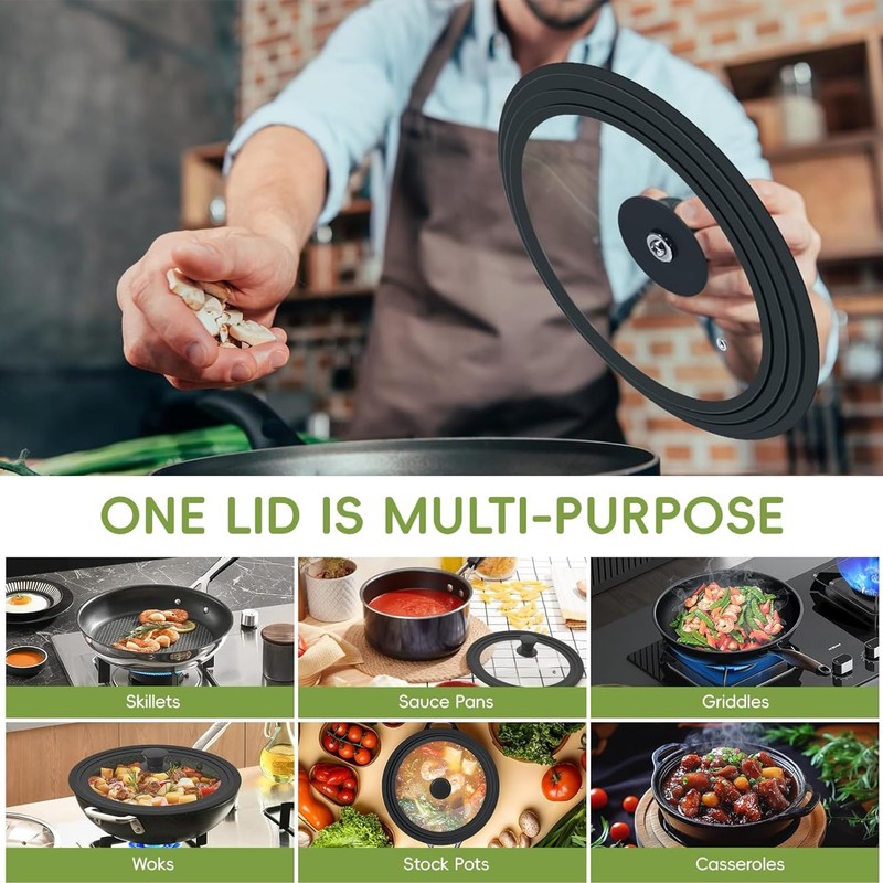 Universal Lid for Pots, Pans and Skillets, Tempered Glass Lid