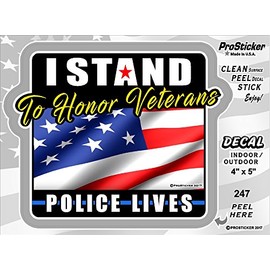 ProSticker 247V (One) Patriot Series I Stand to Honor Veterans, Police Lives Eagle Thin Blue Line Decal Sticker (4" X 5")