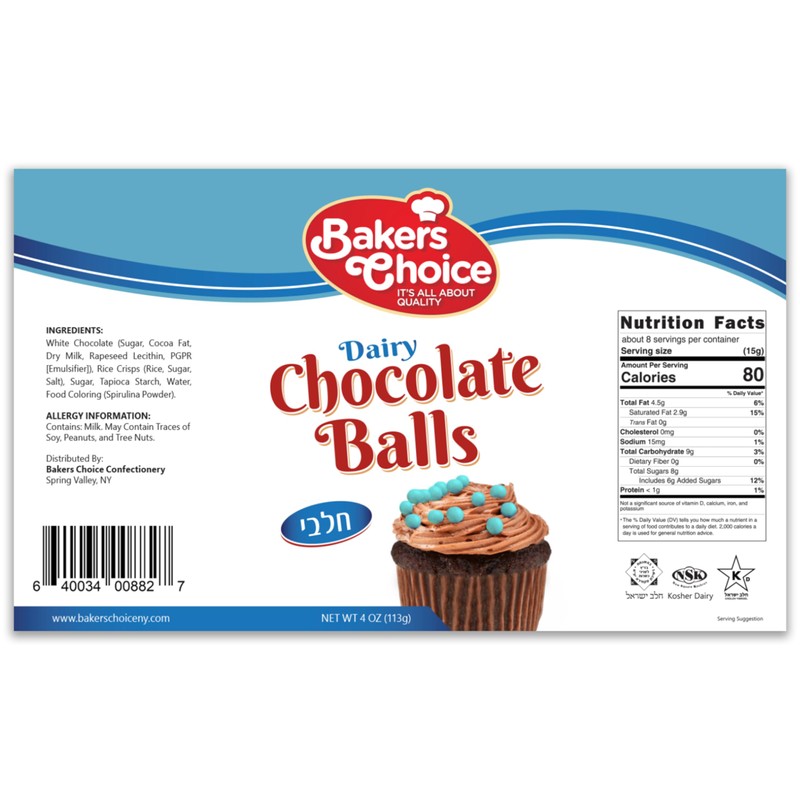 Baker’s Choice Crunchy Crispearls - Blue Chocolate Pearls - Kosher