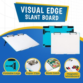 Visual Edge Slant Board for Writing - Adjustable Magnetic Whiteboard & 22° Angle Ergonomic Desk for Reading, Writing, & Drawing for Students, Teachers – Ideal for Posture, Study, & Orientation – Blue