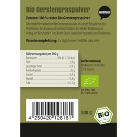 Wohltuer organic barley grass powder/ground barley grass in raw food quality from Bavaria (DE-ÖKO-006), 500 g