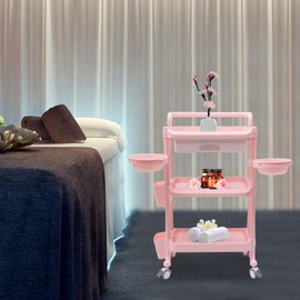 3 Tier Salon Equipment Trolley with Dirt Buckets Drawers, Rolling Wheels for Beauty Hairdressing Storage Cart (WHITE)