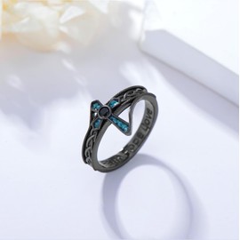 KoyeKei Turquoise Cross Rings for Women 925 Sterling Silver Black Cross Celtic Knot Rings Faith Christian Religious Jewelry Christmas Gifts for Men Size 8