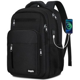 Skaypibs Black Backpack for Men Women, School Backpack for Boys Girls Teens, 15.6 Inch Laptop Backpacks with USB Port, Water Resistent Book bag, Work College Bookbag, back pack, Mochila para hombre