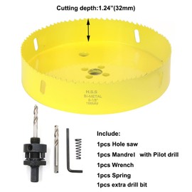 JIECHENG 6-1/8 inch Hole Saw for Wood,Soft Metal,Drywall,Plasterboard and Plywood,156mm Bi-Metal Hole Saw with Arbor Mandrel