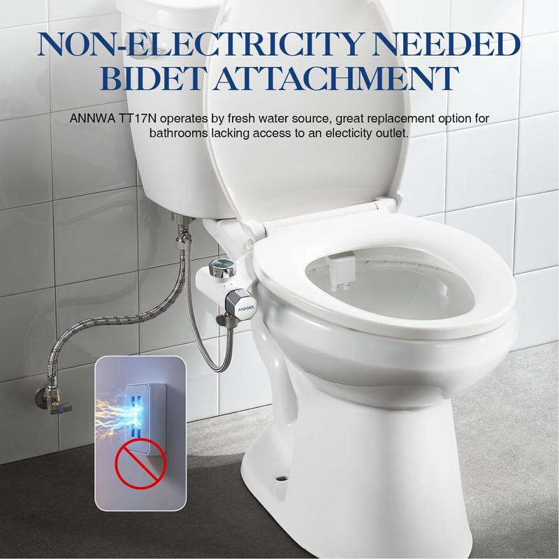 ANNWA Non-Electric Bidet Attachment for Toilet Seat, Daul Clean Nozzles