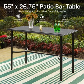 PHI VILLA Outdoor Patio Bar Table for 4-6, Counter Height Rectangle Bar Table with All Weather Metal Steel Frame Black for Outside, Yard, Garden and Deck