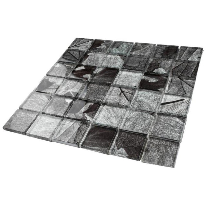 2x2 Square Glass Mosaic Tile (Silver & Black)