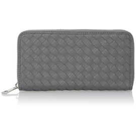 Gione PG101SLP Tiny Tile Round Zip Long Wallet Saffiano Leather, GRAY