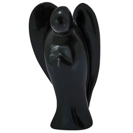 KYEYGWO Obsidian Angel Gemstone Crystal Guardian Angel Statues, Pocket Angel Peace Angel Lucky Charm Reiki Fengshui Desk Ornaments 2.75"