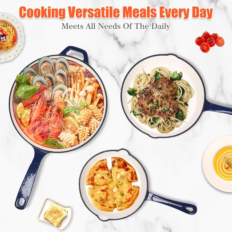Nonstick Enameled Cast Iron Cookware - 3 enameled cast iron