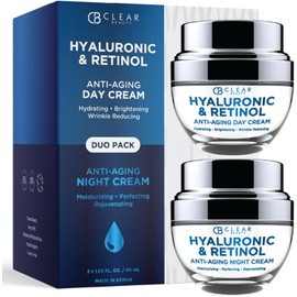 Clear Beauty Set Hidratante Coreano Hialurónico Y Retinol Día/Noche - Tratamiento Hidratante E Hidratante De Líneas Finas Y Arrugas - Sin Crueldad - Belleza Limpia - Todo Tipo De Piel Crem