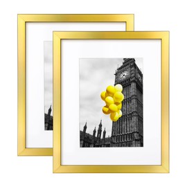 BSRHOME 8x10 Picture Frame with High Definition Plexiglass, Display Pictures 5x7 with Mat or 8x10 Without Mat for Tabletop Display and Wall Mounting, Set of 2，Gold