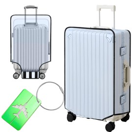 Jeinbuil Suitcase Protective Cover Travel Suitcase Protective Cover Blue Transparent Suitcase Cover Luggage Cover with 1 Luggage Tag Reusable, blue, transparent, Blue Transparent
