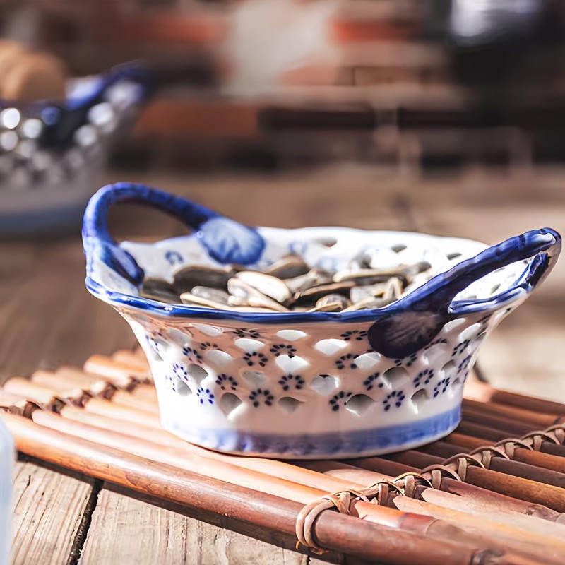 YYMayLsh Decorative Ceramic Candy Bowl, Blue and White Chinoiserie Pattern,