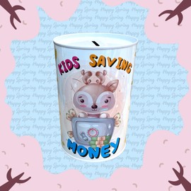 BLUECHOLON Original Money Box for Children, Money Box for Children, Large XXL Money Box (Kid Saving Money Deer, 15 x 10)