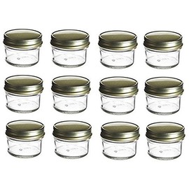 Nakpunar 12 pcs, 4 oz Mason Glass Jars with Gold Lids for Jam, Honey, Wedding Favors, Shower Favors, Baby Foods, Canning, spices