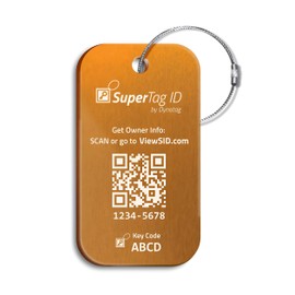 Dynotag® Sentry Series Solid Metal Web Enabled Smart Luggage ID Tag + Steel Loop, w. DynoIQ™ & Lifetime Recovery Service (Frost Gold, Anodized Aluminum)