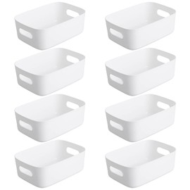 Bgfuni Set of 8 Small Plastic Storage Baskets, Office Home and Kitchen Tidy Organiser, White Plastic Studio Storage Baskets, Plastic Baskets for Storage Small,Shelf Baskets,20 x14 x7.5cm(White)