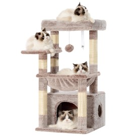Heybly Cat Tree, Kitten Tower with Large Soft Cat Basket, Cat Condo with Spacious Cat Bed Cave with Hidden Space, Sisal-Covered Scratching Posts,Dangling Ball for Indoor Cats, Muchroom HCT008SMU
