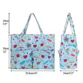 AIMALL Large Knitting Bag, Crochet Hooks Tote, Yarn Wool Sewing Storage Pouch, Durable 600D Oxford Cloth, Blue, 14 x 11.8 x 5.5 Inches