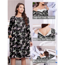Deyeek Open Back Hospital Gowns for Women Post Shoulder Surgery Tear Away Snap Chemo Port Adaptive Clothing with Pockets