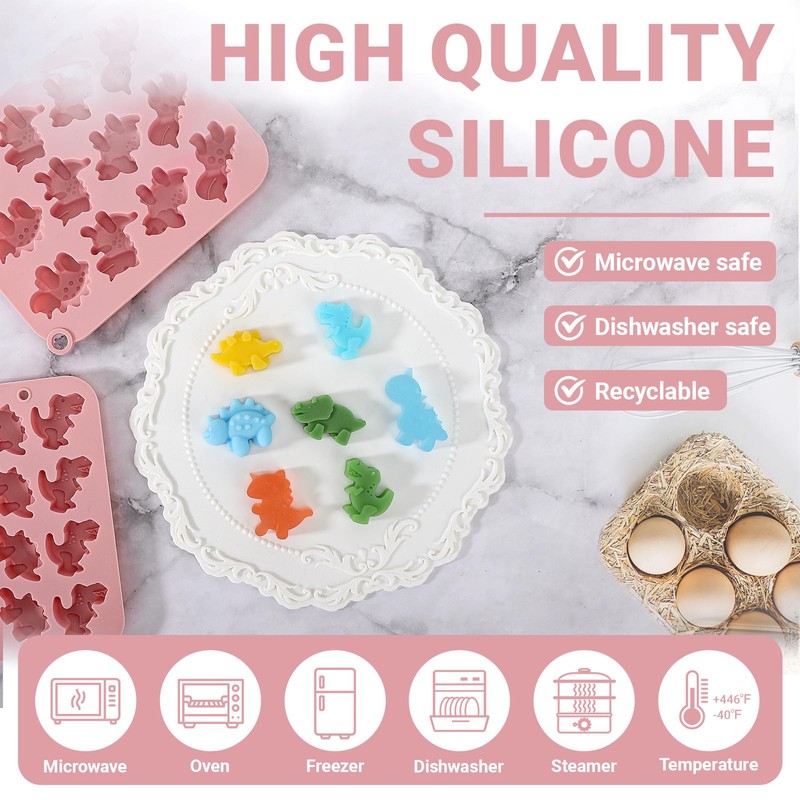 Beasea Chocolate Molds Silicone, 2pcs Mini Cute Dinosaurs Candy Ice