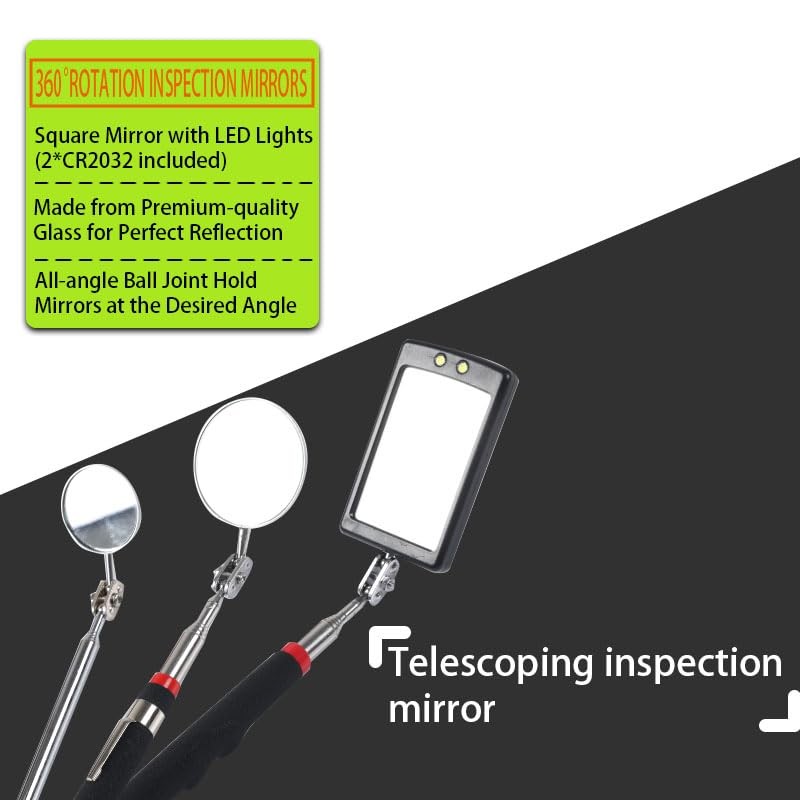 VortecSys Telescoping Magnetic Pickup Tool Set, 3Pcs Round and Square