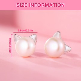 Beautiful Cat Pearl Earrings, 925 Sterling Silver Cat Jewellery Gift, Dainty Kitten Animal Hypoallergenic Jewellery Gifts for Women Girls, Alloy Steel