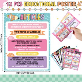 AmazingSpark 12 Pcs Composition Notebook Parts of Speech Posters for Classroom, English Grammar Educational Posters Punctuations Writing Process for Elementary Home School Wall Decor