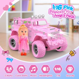 HappyGoLucky Remote Controlled Car Girl with Doll, RC Car Wrangler SUV Toy from 3 4 5 6 7 8 9 10 Years Girls Gifts for Children from 3-10 Years (Pink)