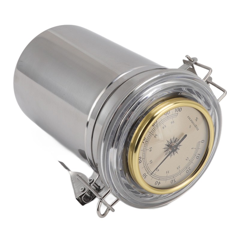Cigar Jar Stainless Steel Silicone Ring with Hygrometer Waterproof Sealed