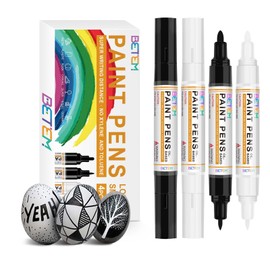 Betem 4 Count Dual Tip Oil Based White Black Paint Markers Paint Pens(0.7mm & 3mm), Permanent Paint Marker, Waterproof, Quick Dry, for Rock Painting, Wood, Plastic, Metal, Canvas(2White 2Black)