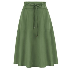 KANCY KOLE Boho Skirts for Women Casual Elastic Waist Pleated Midi Skirt with Pockets Army Green XXL