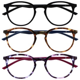 OPULIZE-Met 3 Paquete de gafas de lectura con bloqueo de luz azul Juegos de computadora Negro Marrón Púrpura Hombres Mujeres BBB60125 +1.50