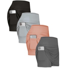 Real Essentials 4 Pack: Women's Active Skort Lightweight Comfy & Breathable Tennis Golf Skirt (Available in Plus Size), Set 8, 3X