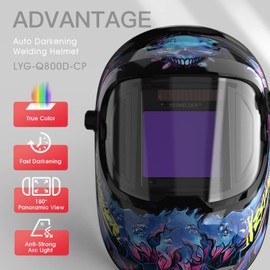 YESWELDER Large Viewing True Color Solar Powered Auto Darkening Welding Helmet with SIDE VIEW, 4 Arc Sensor Wide Shade 4/5-9/9-13 Welder Mask for TIG MIG ARC Grinding Plasma LYG-Q800D
