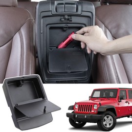 JKCOVER Center Console Hidden Organizer Box Compatible with Jeep Wrangler JK/JKU 2011-2016 2017 2018 Accessories Armrest Secret Compartment One-Touch Hidden Storage （Patent Design）
