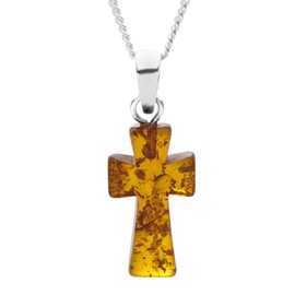 InCollections Q002409002570 Women's Pendant 925/000 Sterling Silver with Amber and Curb Chain Cross 45 cm