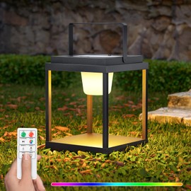 Solar Lantern Outdoor - IP44 Cordless LED Table Lamp, 6 Color Modes Rechargeable Portable Lights for Patio, Camping,Decoration, Adjustable Brightness (A)