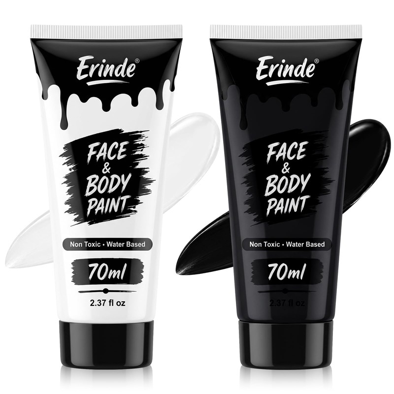 Erinde Pintura Corporal Blanco+Negro Face,Pintura Facial de Cobertura Total