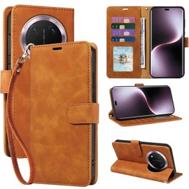 GOTOURED for Honor Magic 7 Lite Case Wallet Cover, [RFID Blocking 4 Card Slots] [Wrist Strap] [Kickstand] Magnetic Shockproof Protective Leather Flip Cases for Honor Magic7 Lite 5G (Brown)
