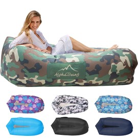 AlphaBeing Inflatable Lounger Air Sofa, Portable Inflatable Couch with Mesh Bottom Air Hammock Anti Leakage Air Chair, Outdoor Camping Hiking Beach Traveling Gift for Men Women,Camo Green